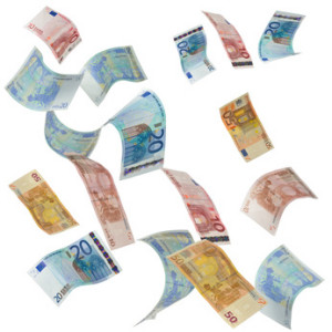 Euro notes falling from above